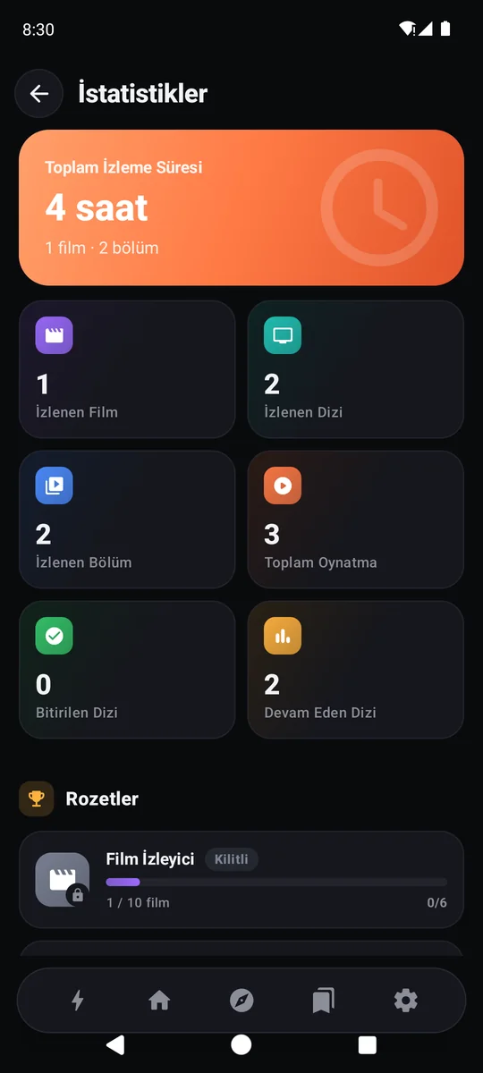 Android istatistikler ekranı